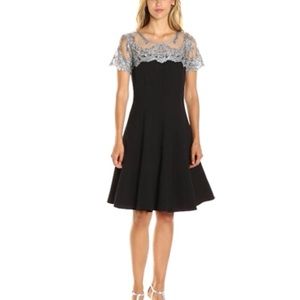 Chetta B Embroidered Lace Black Fit and Flare Dress
